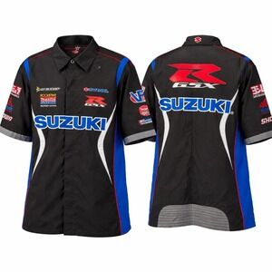 Suzuki Men's Black and Blue Casual Button Down Shirt